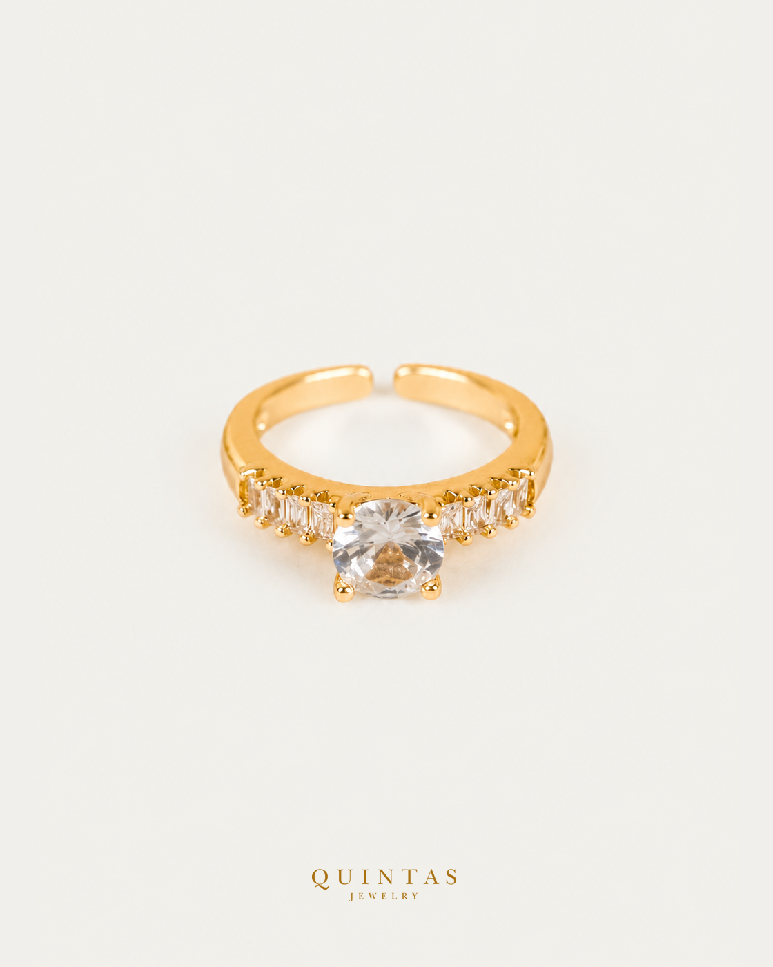 Daphne Diamond Ring (Adjustable) — authentic gold QUINTAS JEWELRY logo, standalone lying main, smaller centered framing
