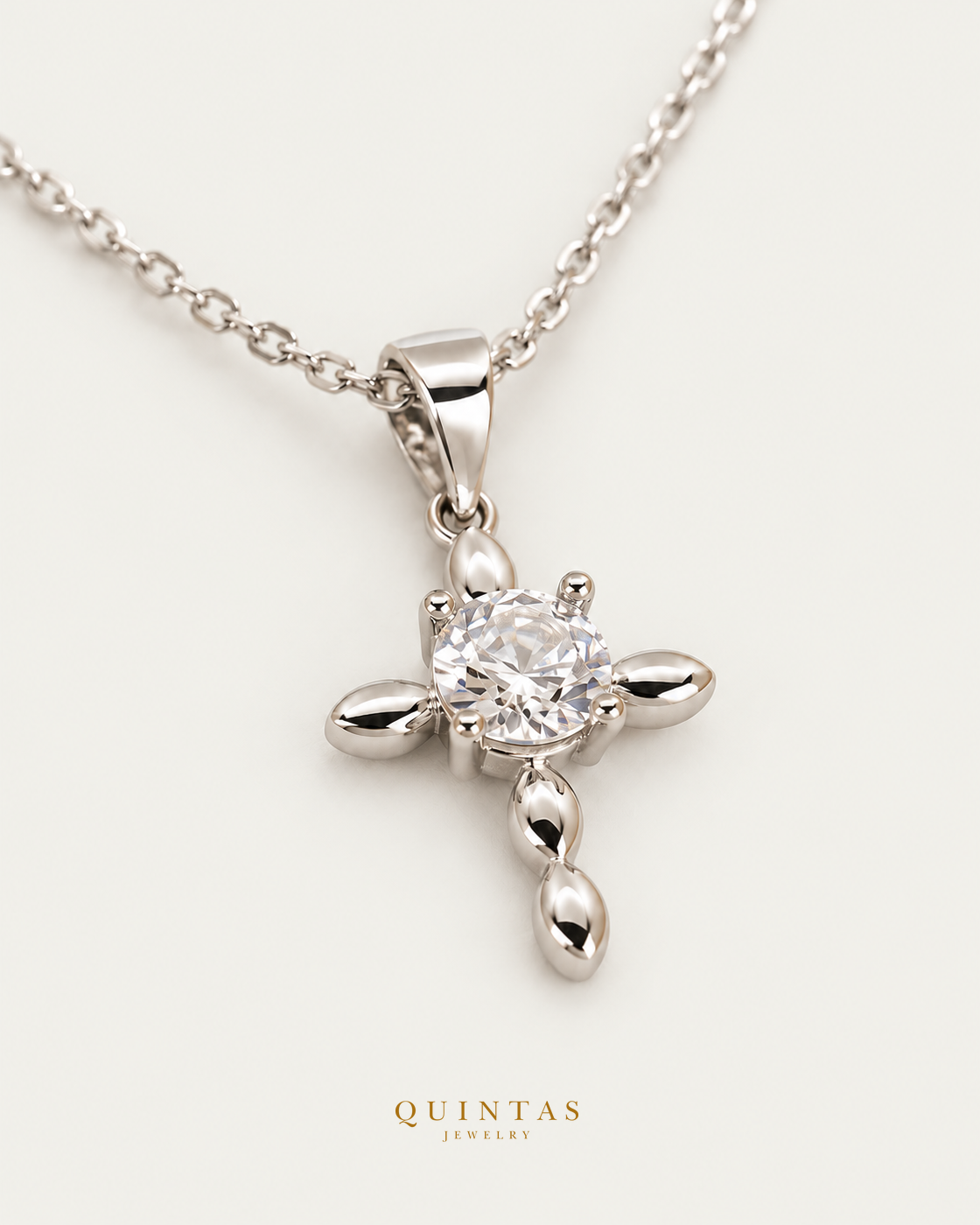 Dainty Cross Diamond Silver Necklace — companion view, canonical brand mark