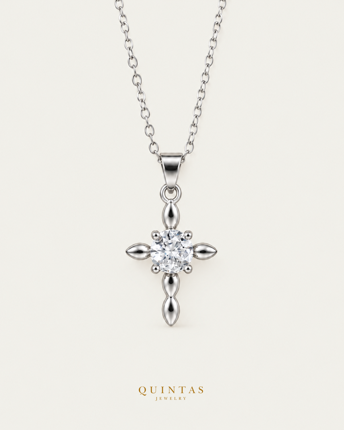 Dainty Cross Diamond Silver Necklace — main view, canonical brand mark