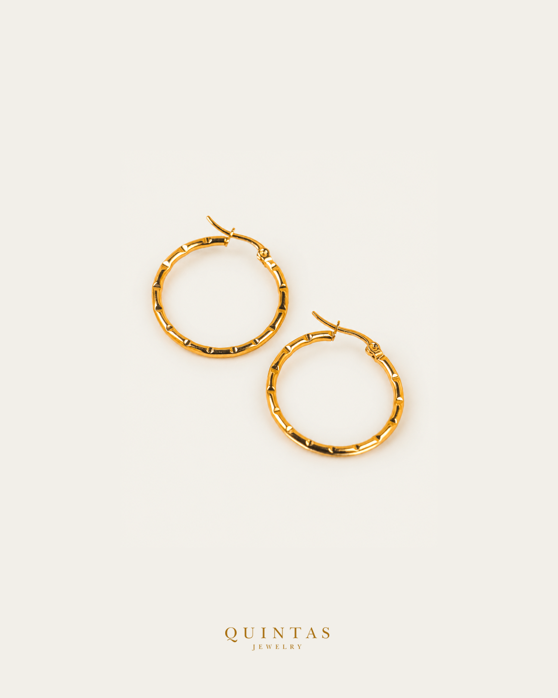 Bamboo Hoop Earrings — source-backed complete hoop pair, source-backed main view, small balanced off-white composition and authentic canonical logo