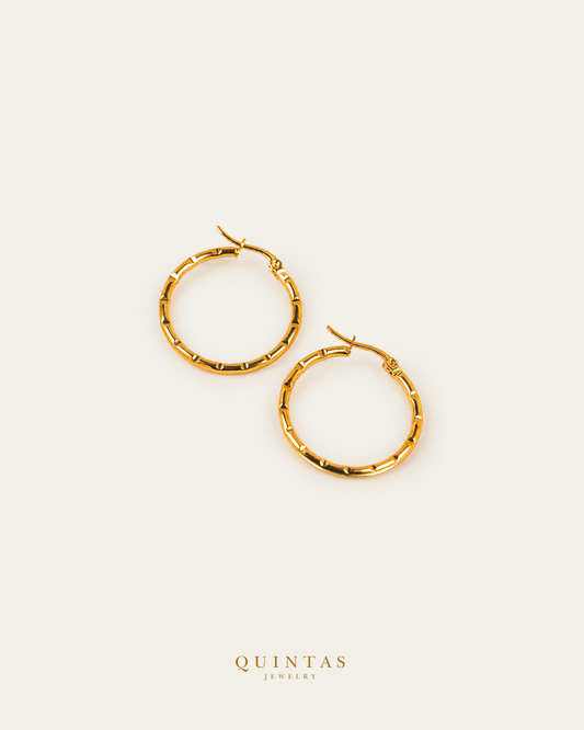 Bamboo Hoop Earrings — source-backed complete hoop pair, source-backed main view, small balanced off-white composition and authentic canonical logo