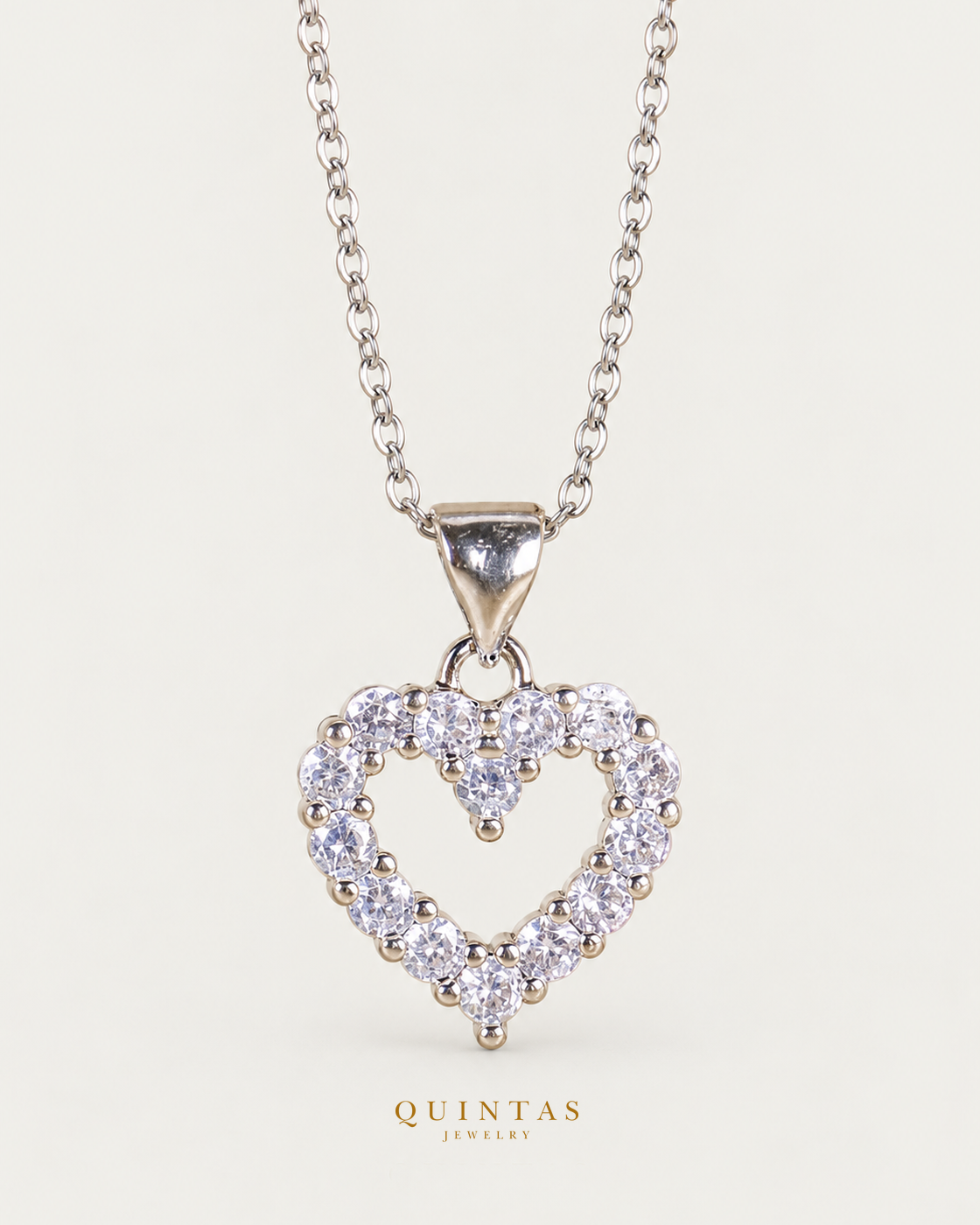 Iced Heart Silver Necklace — exact source-supported main framing and jewelry unchanged, authentic canonical logo