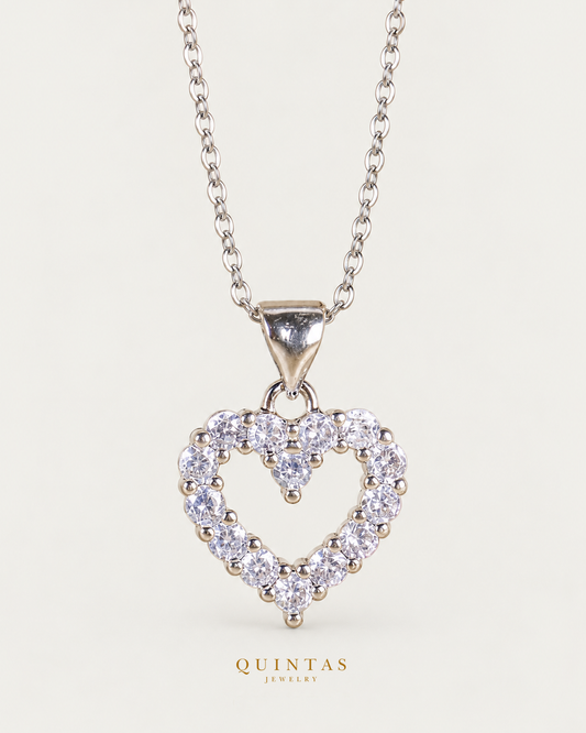 Iced Heart Silver Necklace — exact source-supported main framing and jewelry unchanged, authentic canonical logo