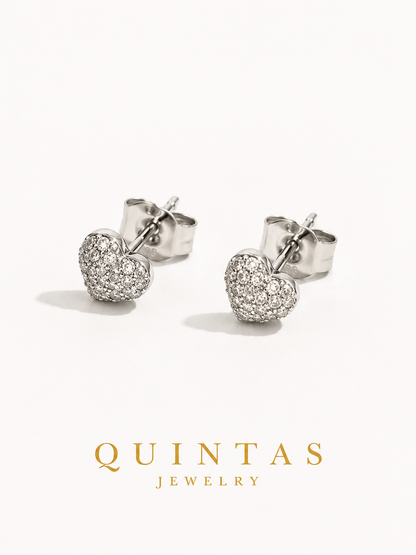 Sparkle Heart Silver Stud Earrings