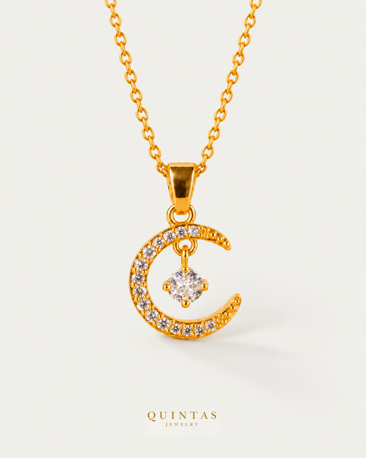 Diamond Moonstone Necklace — cable chain hero, authentic canonical gold logo; original jewelry unchanged