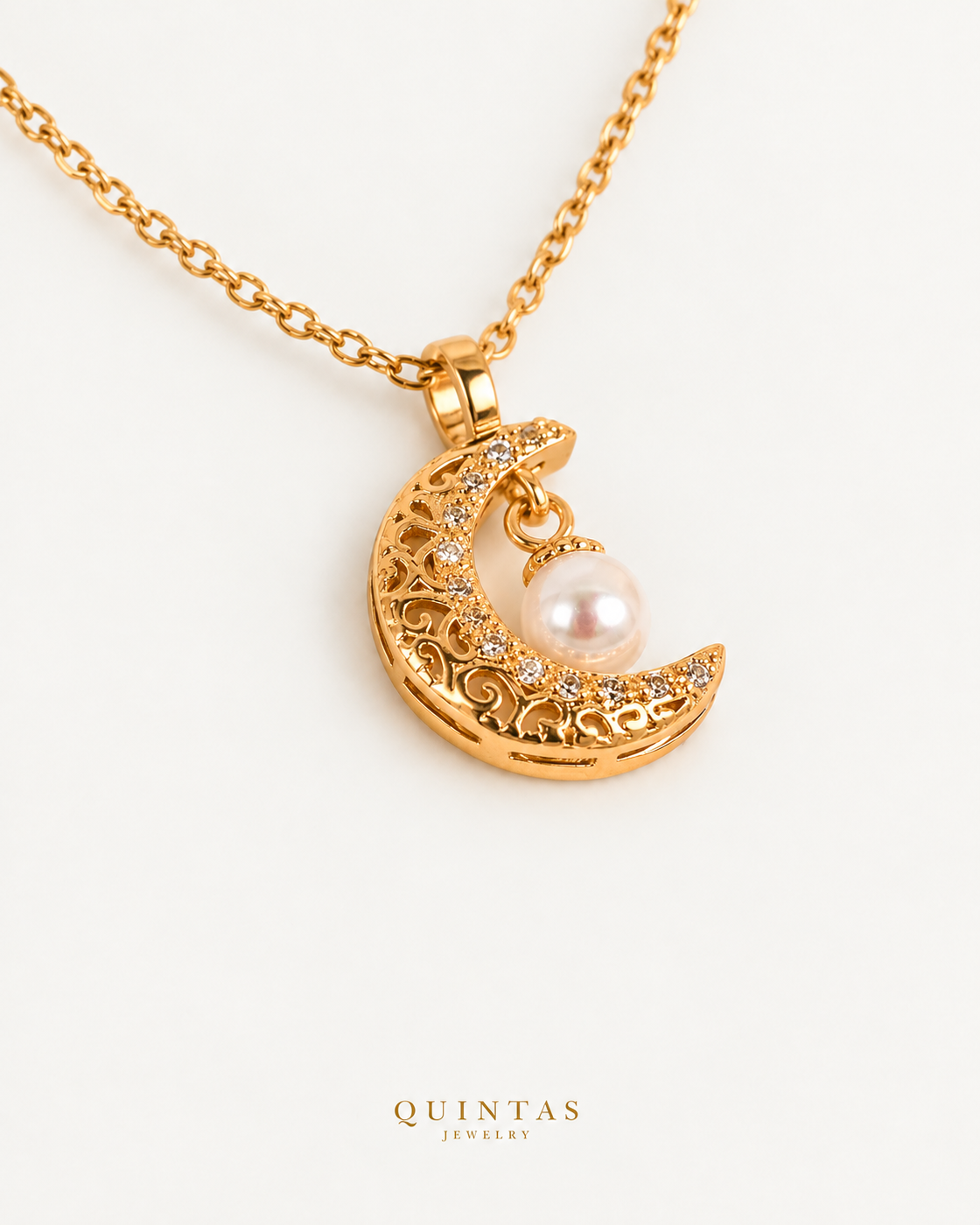 Helena Moon and Pearl Necklace — source-verified detail, exact photographed crop retained, authentic canonical gold logo; jewelry pixels unchanged