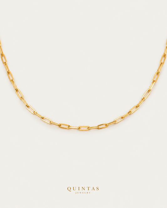 QUINTAS™ Paperclip Chain Necklace — exact source-supported main framing and jewelry unchanged, authentic canonical logo