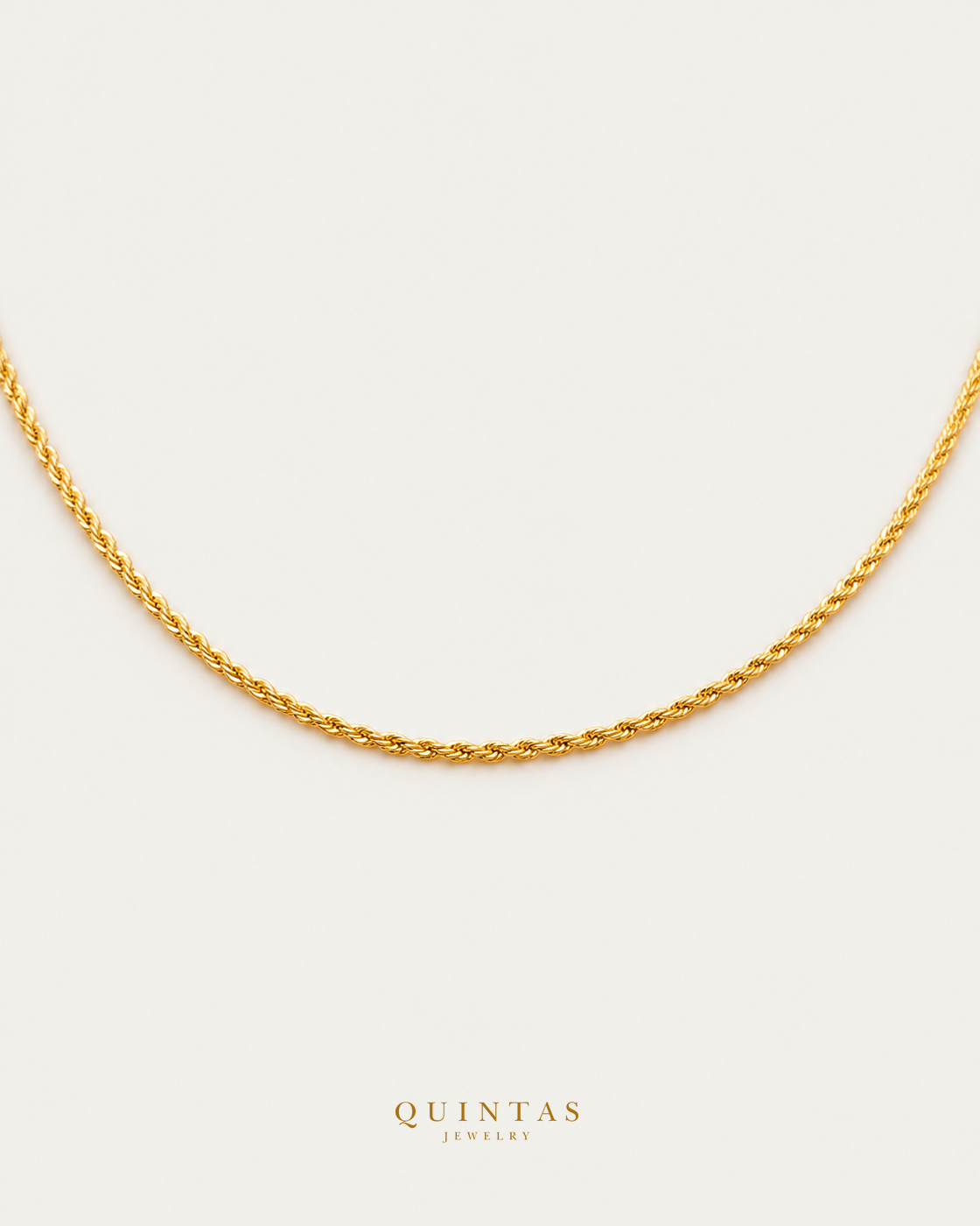 QUINTAS™ Rope Chain Necklace — exact source-supported main framing and jewelry unchanged, authentic canonical logo