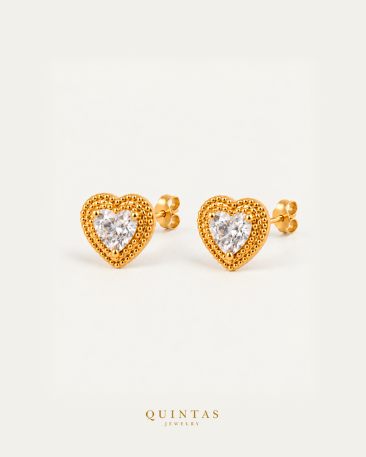 Aria Diamond Heart Stud Earrings pair Main angle, visible pushback posts