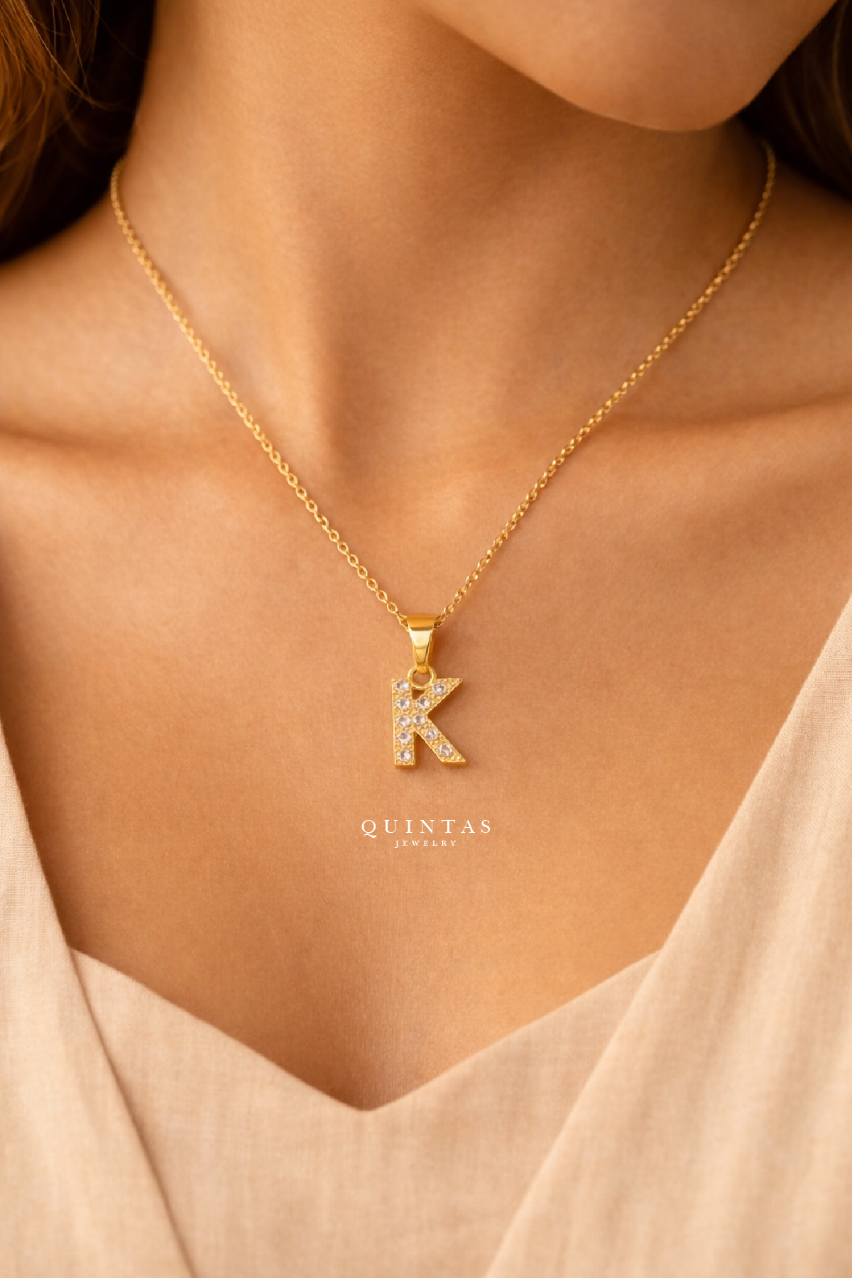 QUINTAS Zirconia Letter Initial Necklace