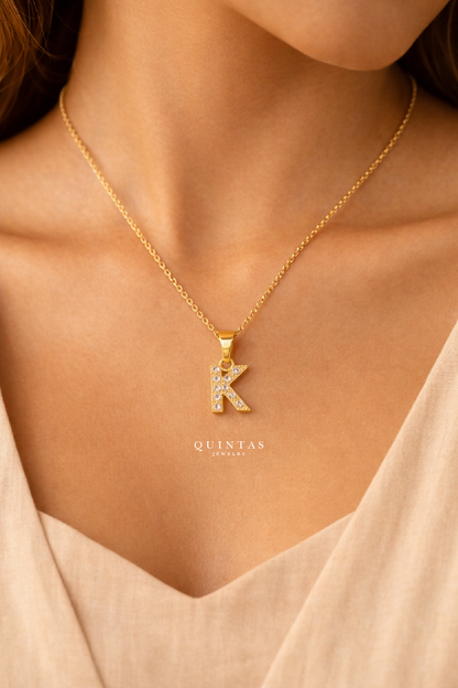 QUINTAS Zirconia Letter Initial Necklace