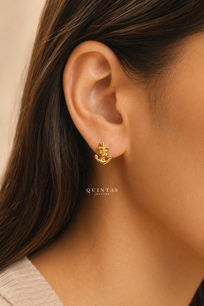 Golden Anchor Stud Earrings