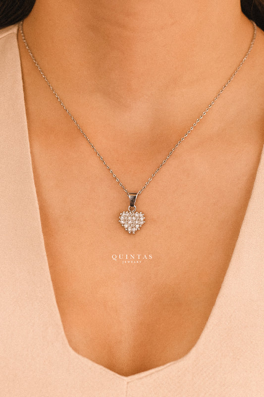 Zirconia Heart Silver Necklace