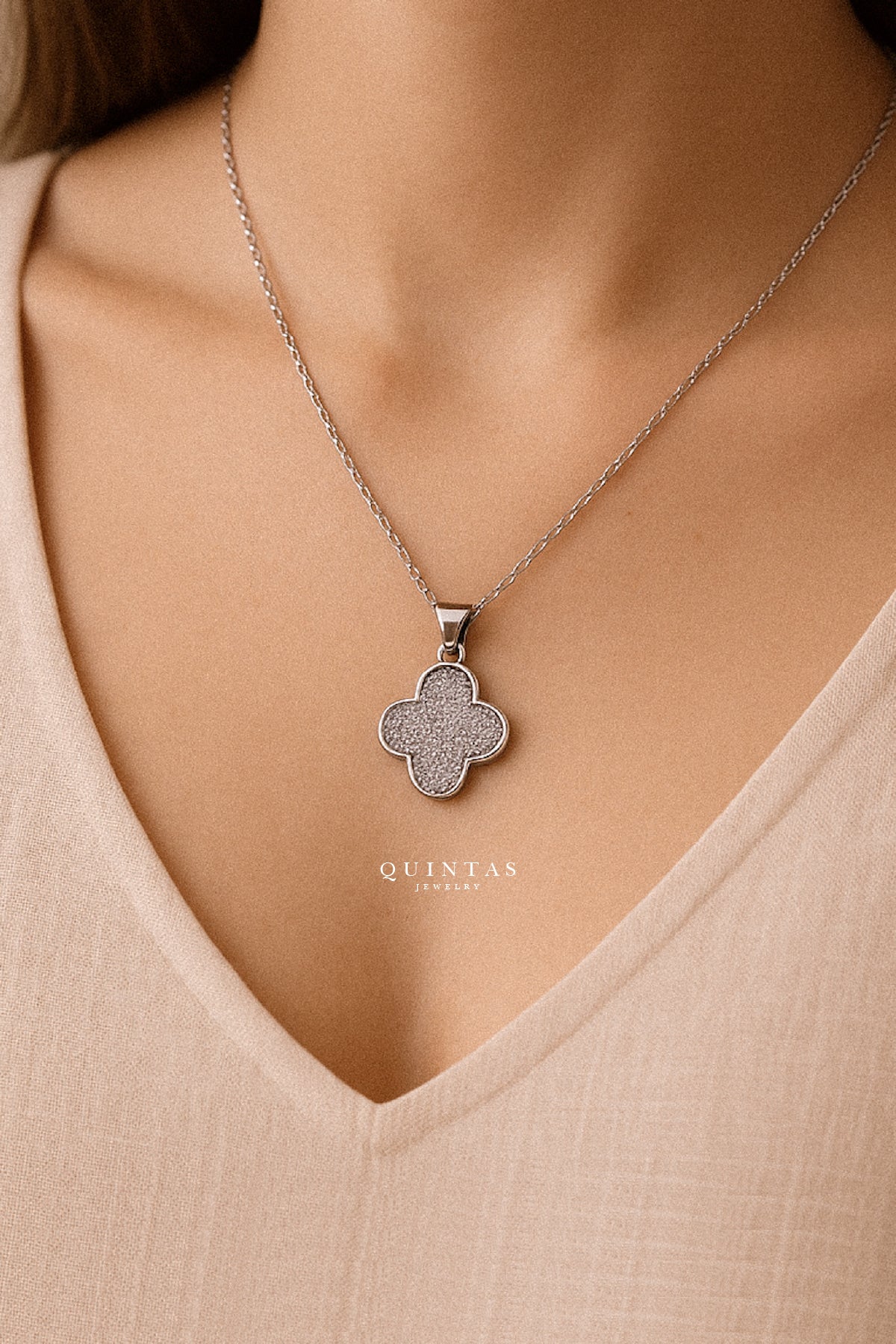 Sparkling Silver Clover Necklace