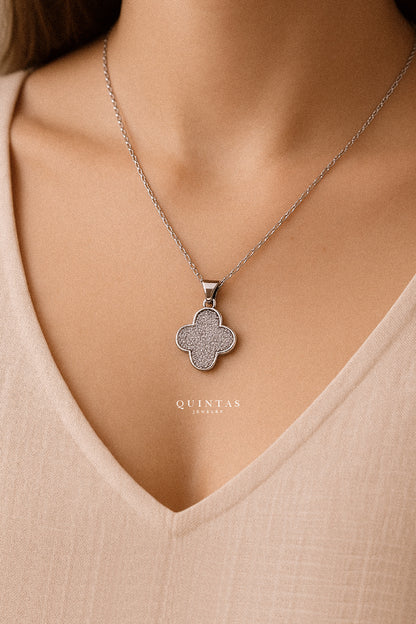 Sparkling Silver Clover Necklace