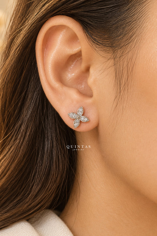 Floryn Petal Silver Stud Earrings