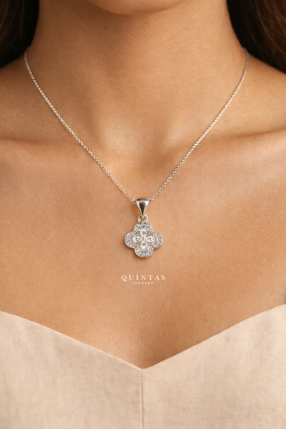 Frosted Clover Silver Necklace
