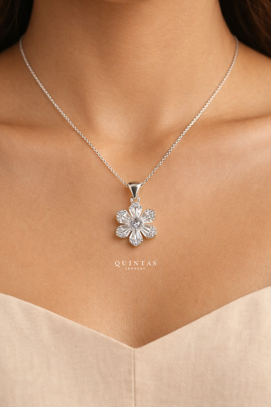 Flower Sun Silver Necklace