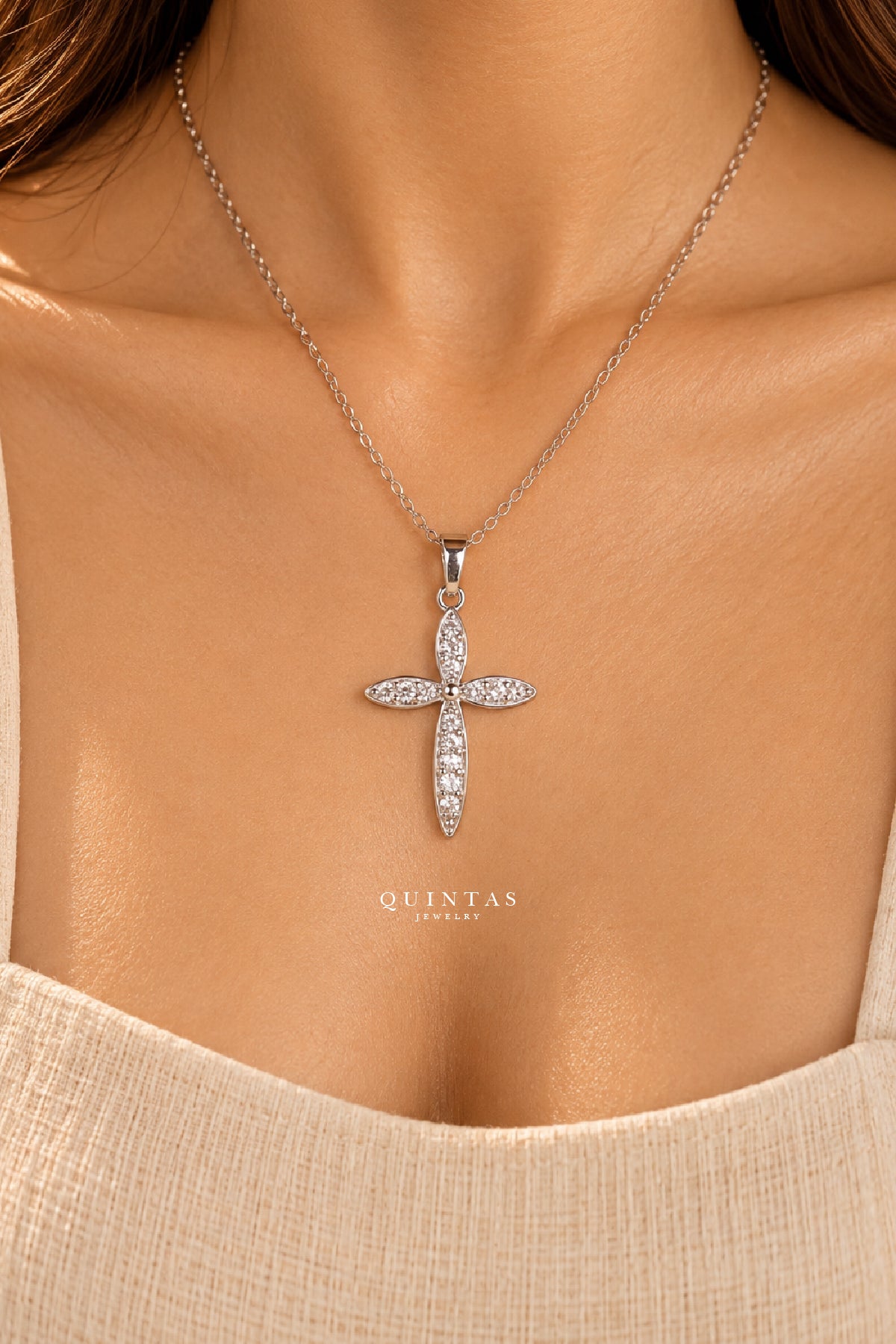 Petal Cross Silver Necklace