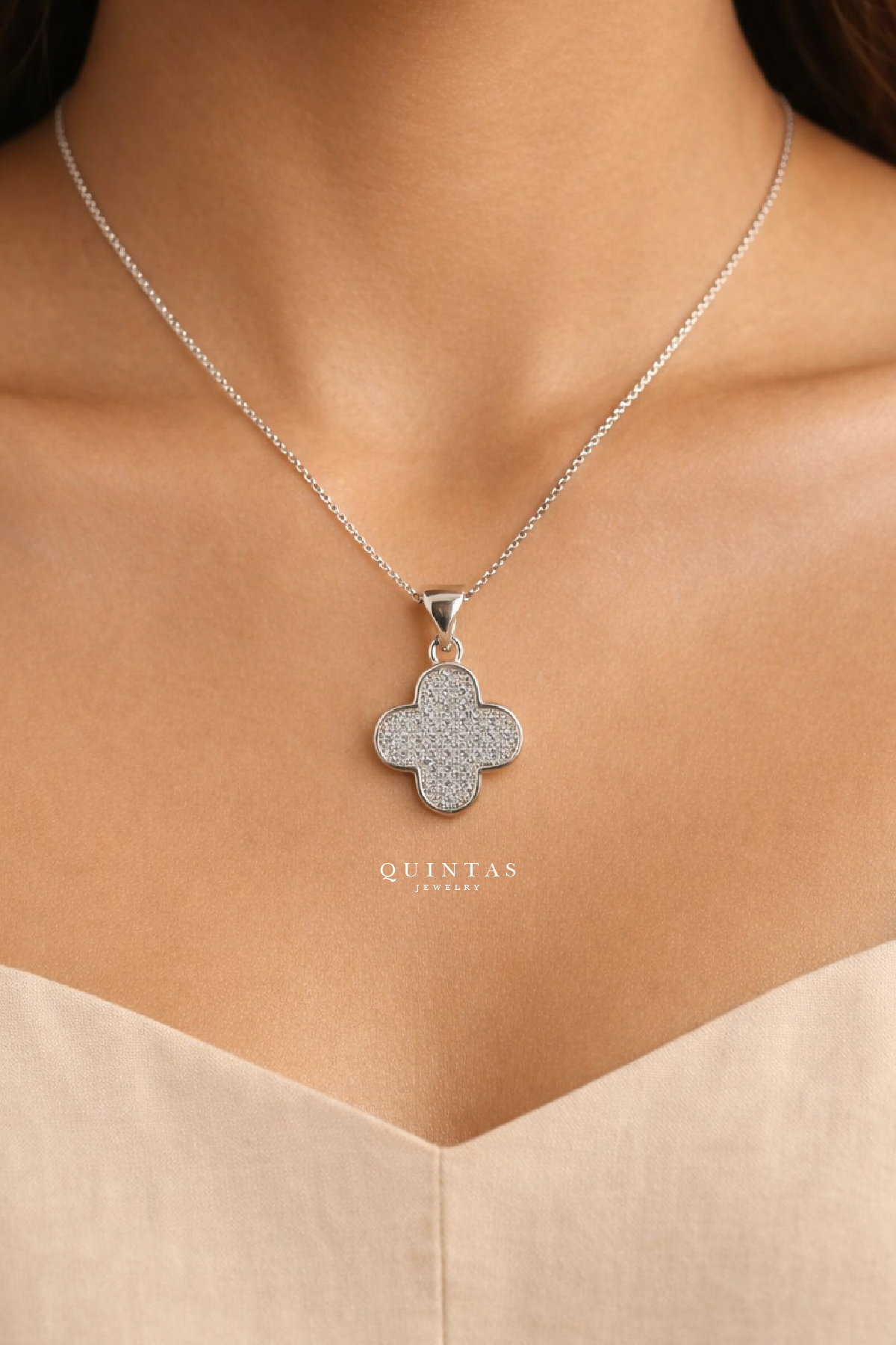 Sparkling Silver Clover Necklace