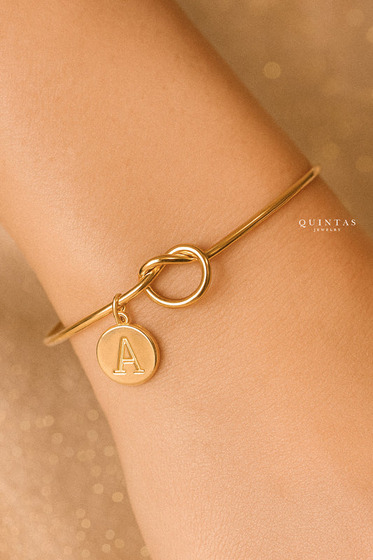 Promise Knot Initial Bangle Bracelet