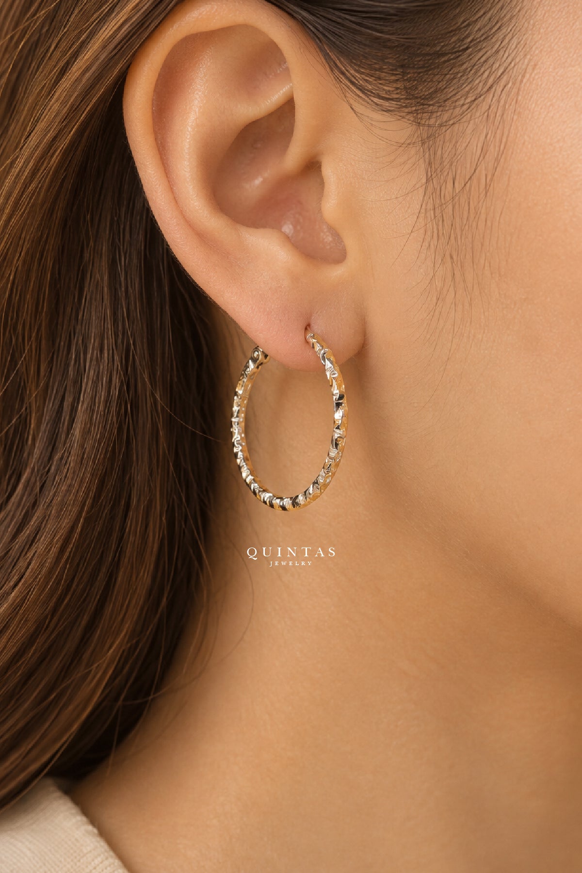 Rumi Textured Silver Hoop Earrings