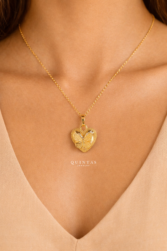 Golden Butterfly Heart Necklace