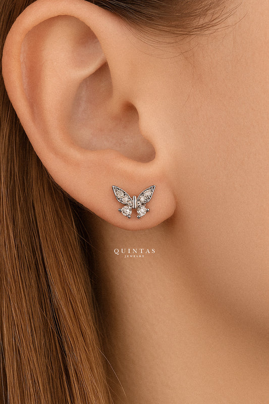 Crystal Butterfly Silver Stud Earrings