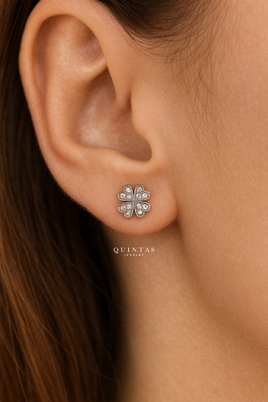 Lucky Clover Silver Stud Earrings