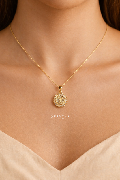 Cross Diamond Halo Necklace