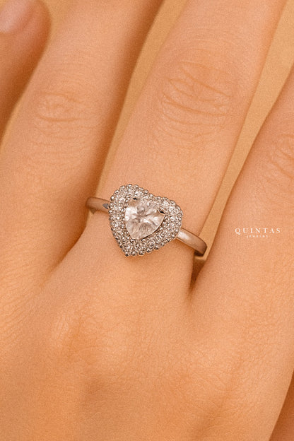 Lustrous Heart Silver Ring (Adjustable)