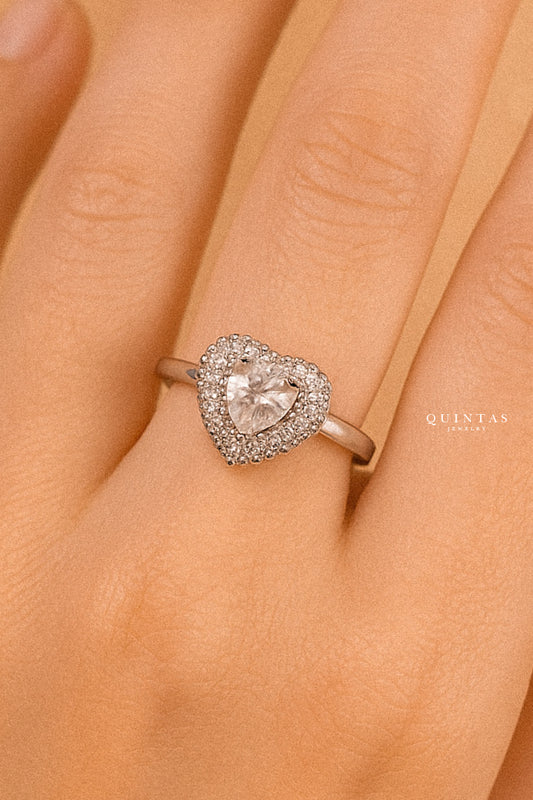 Lustrous Heart Silver Ring (Adjustable)