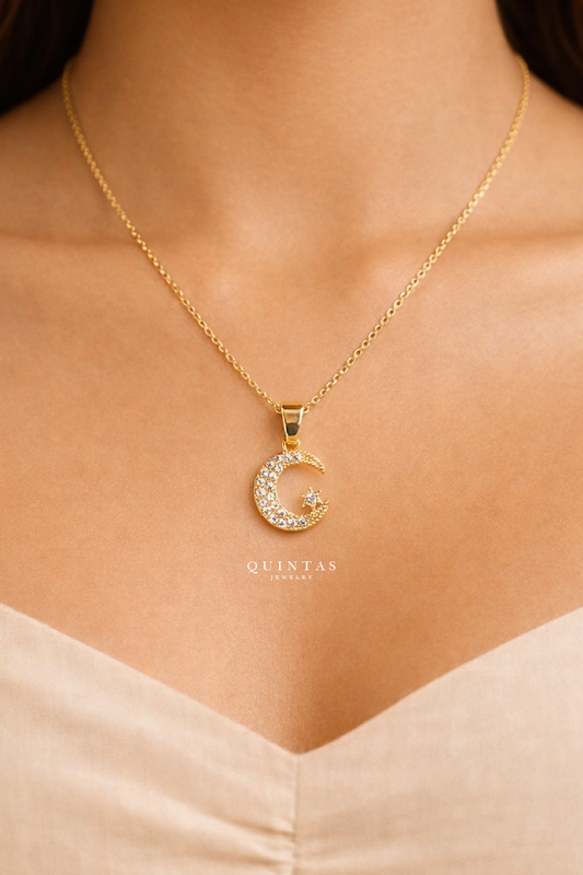 Rhinestone Moon Necklace