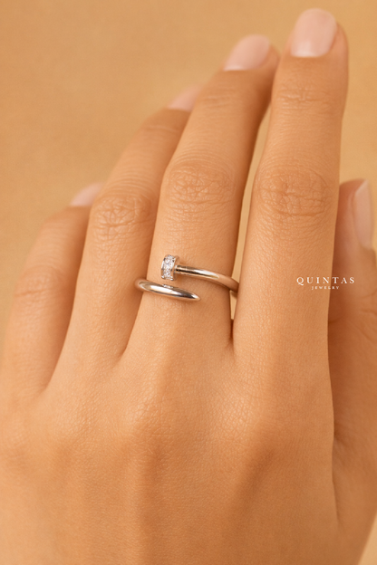 Minimalist Nail Silver Ring (Adjustable)