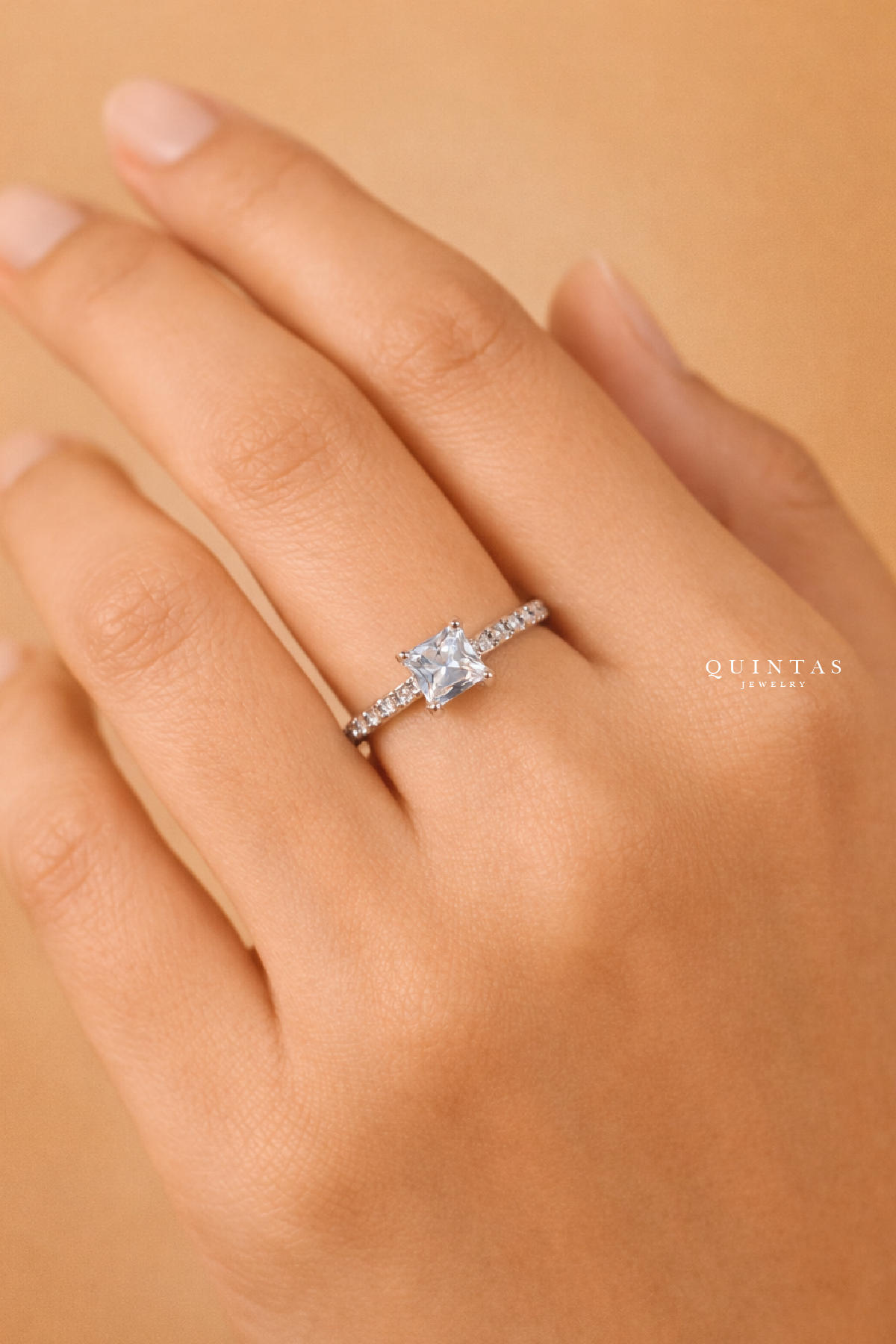 Jasmine Square Diamond Silver Ring (Adjustable)