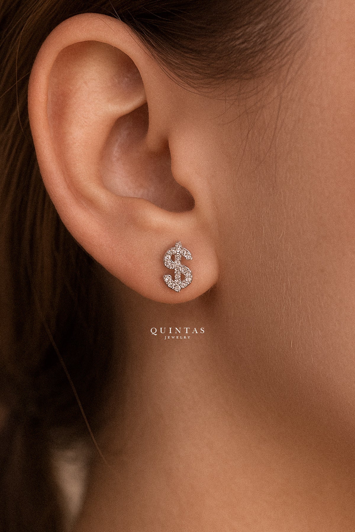 Dollar Sign Silver Stud Earrings