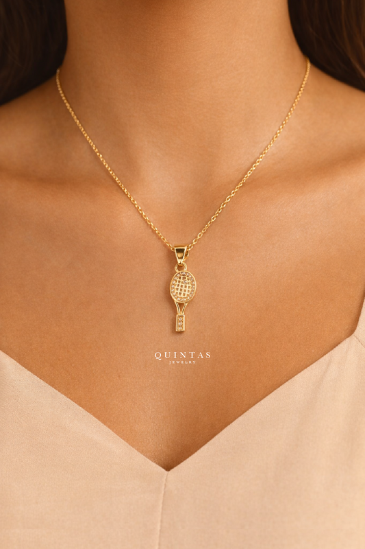 Golden Tennis Racket Necklace