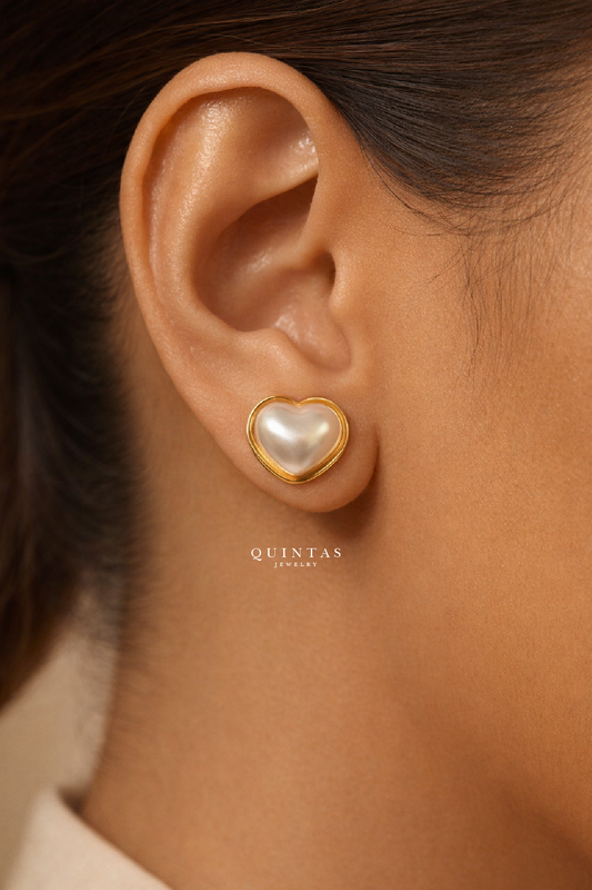 Pearl Heart Stud Earrings