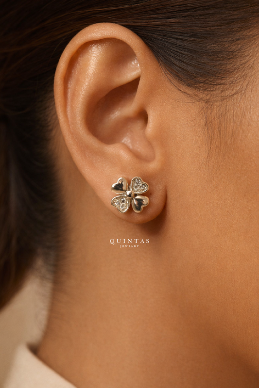 Clover Heart Silver Stud Earrings
