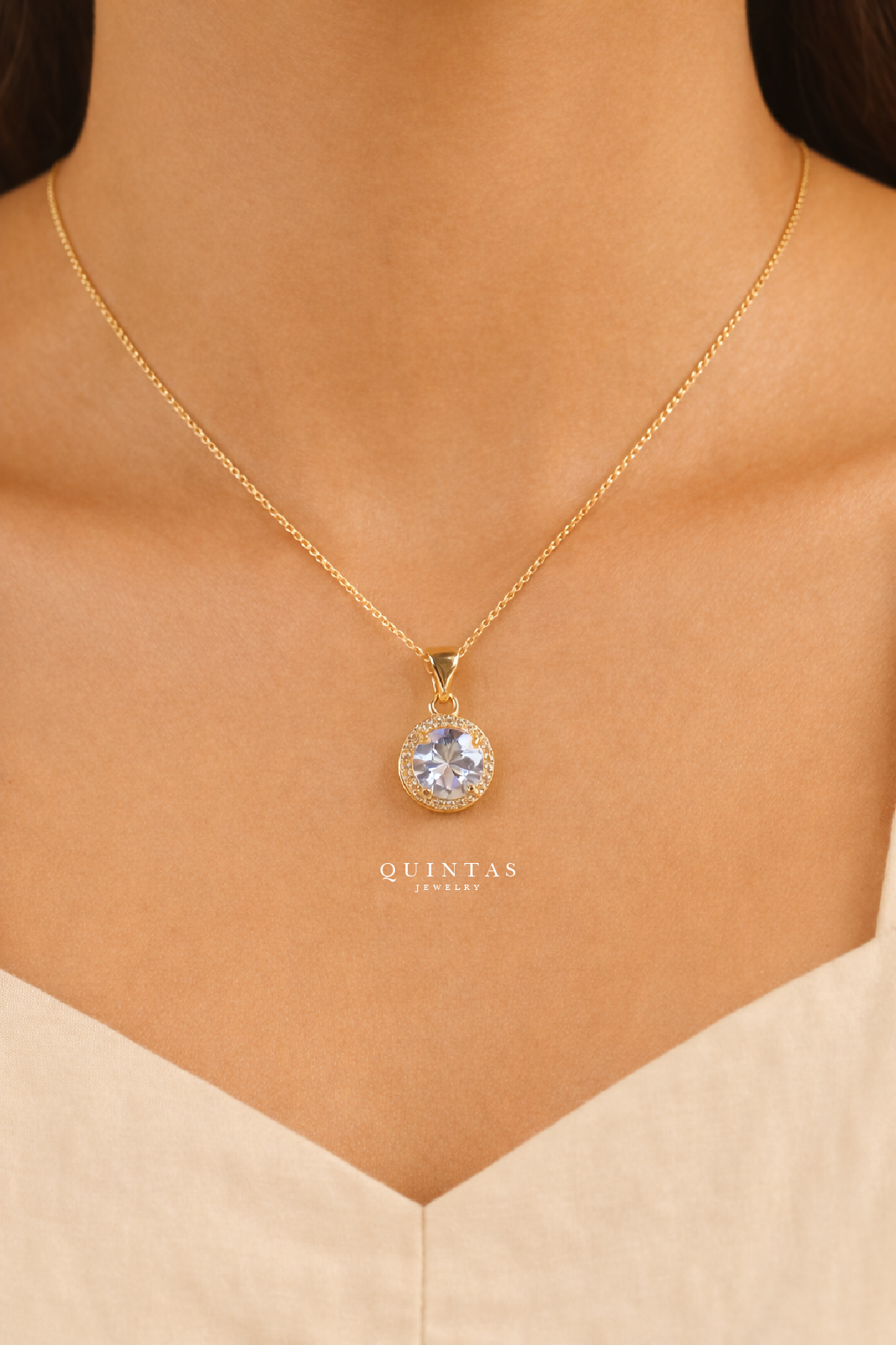 Solenne Diamond Halo Necklace