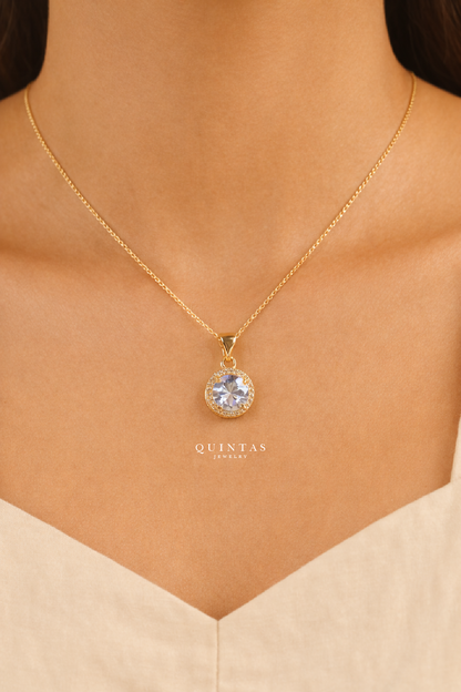 Solenne Diamond Halo Necklace