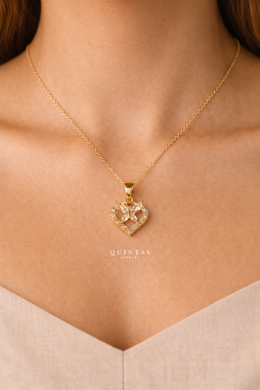 Butterfly Diamond Heart Necklace