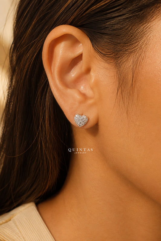 Sparkle Heart Silver Stud Earrings