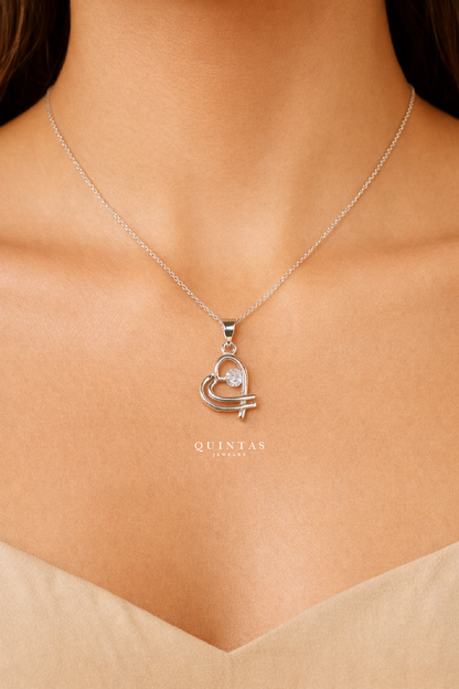 Interwined Hearts Silver Necklace