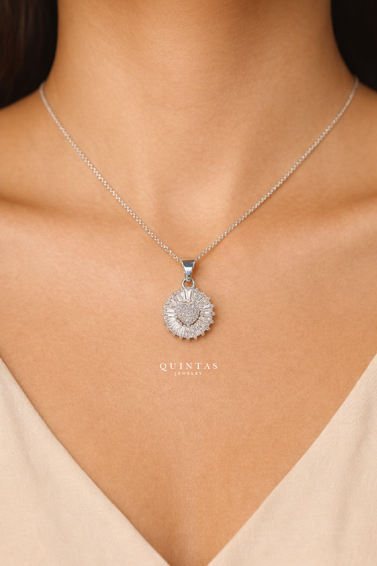 Dazzling Glass Heart Silver Necklace