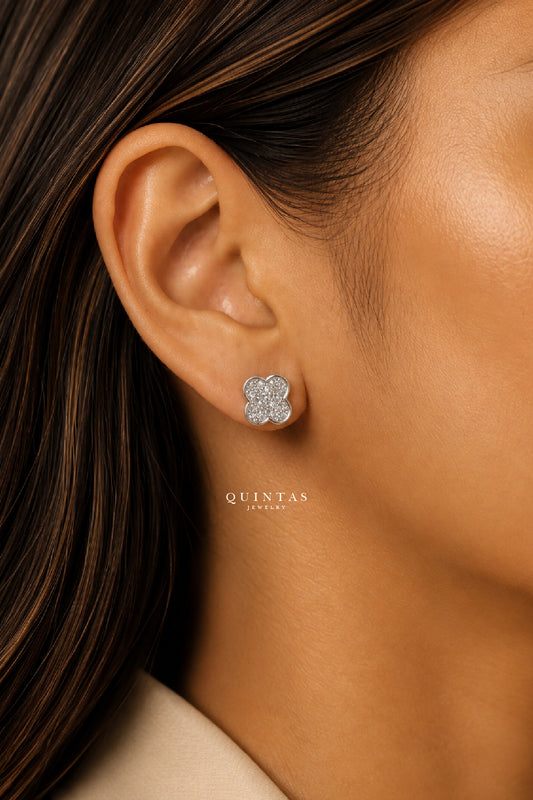 Classic Clover Silver Stud Earrings