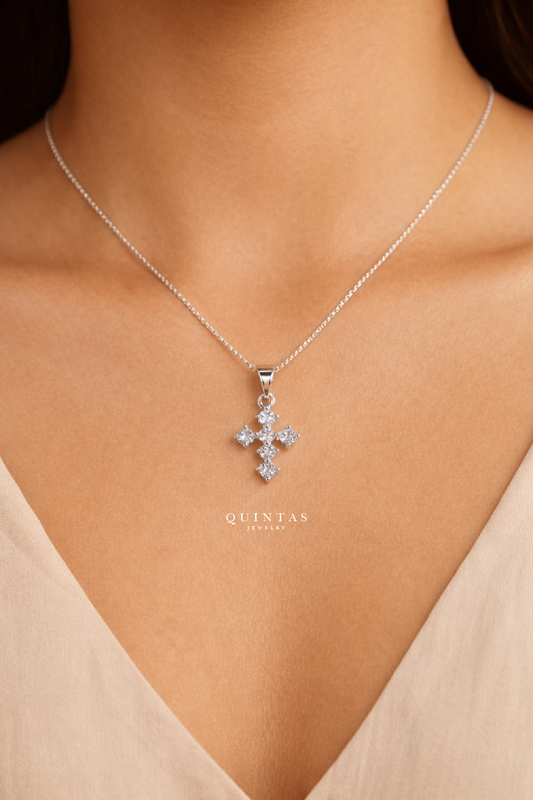 Mini Iced Cross Silver Necklace