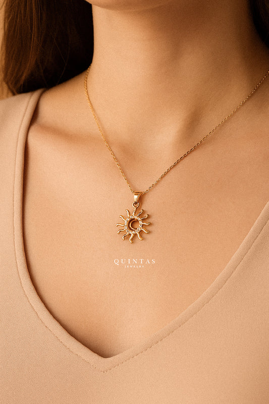 Golden Bohemian Sun Moon Necklace