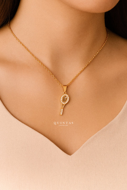 Golden Tennis Racket Necklace