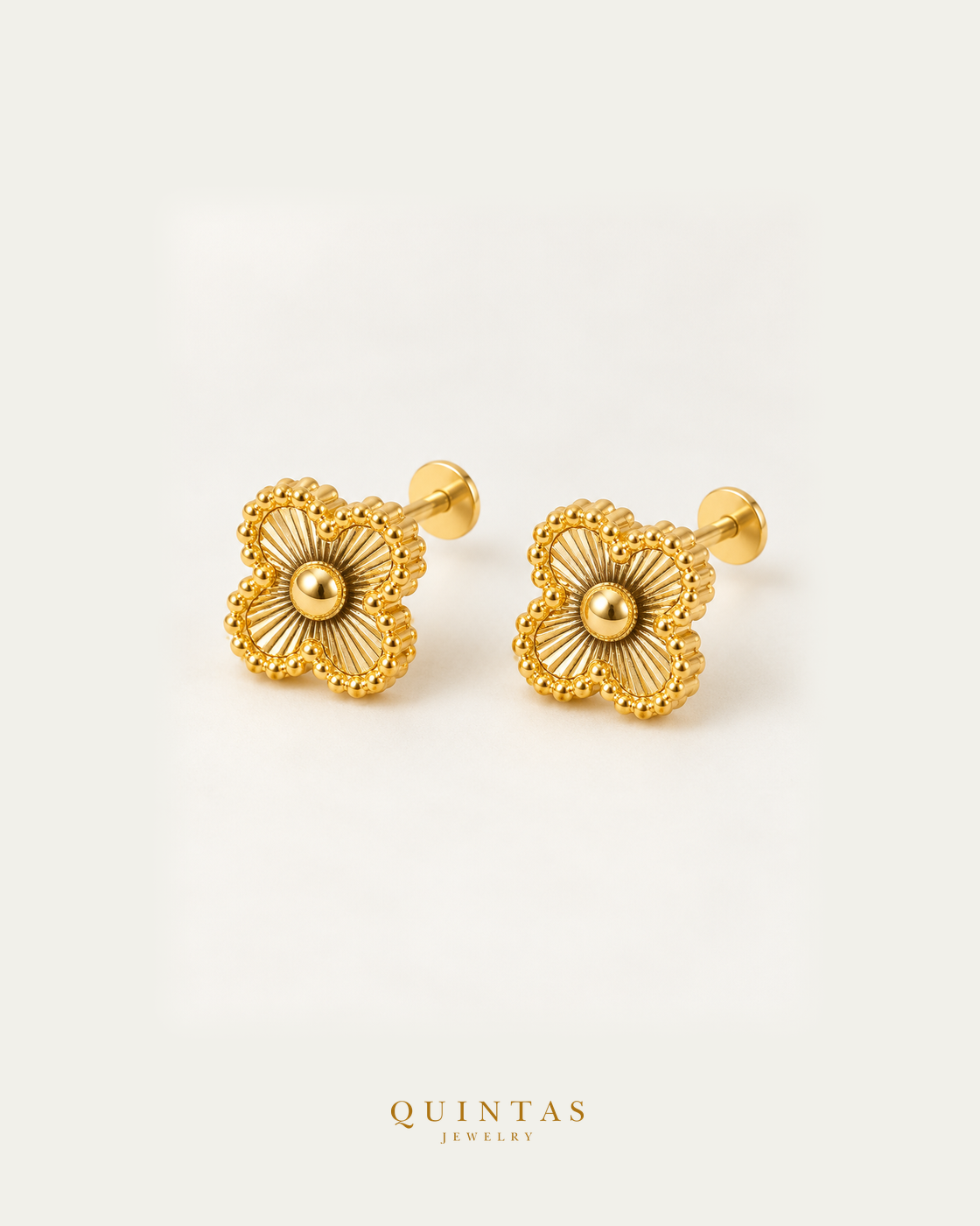 Aurelle Clover Stud Earrings pair main view with flat-disc backs